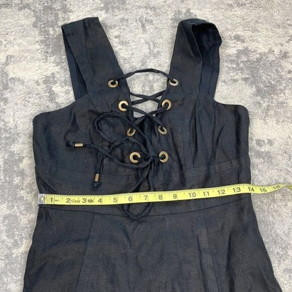 J Crew Linen Lace Up Tie Black Mini Dress Sleeveless V Neck LBD Sz 4 - Picture 6 of 12